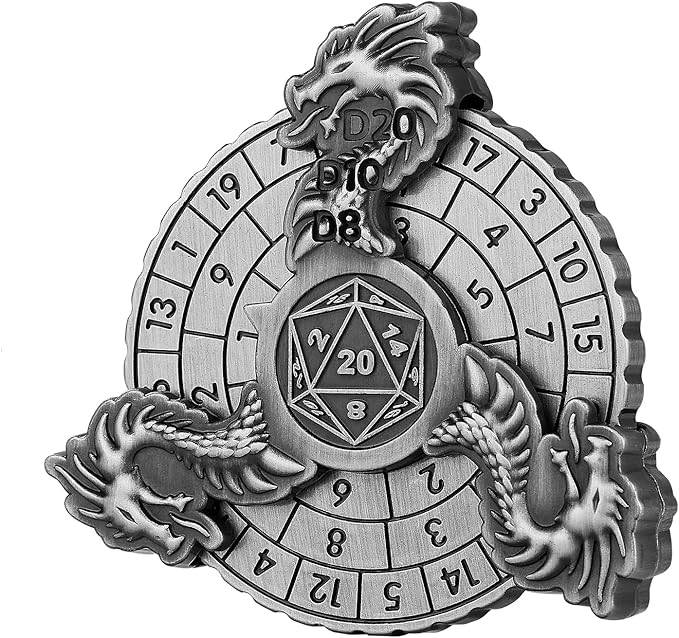 Spinner DND Dice, 7-in-1 Dragon Metallic D&D Dice, Dragon Roulette Dice Spinner for DND Dice Set, DND Gifts with Gift Box, Role Playing Board Game Accessories, DND Dice Set Gifts, Silver