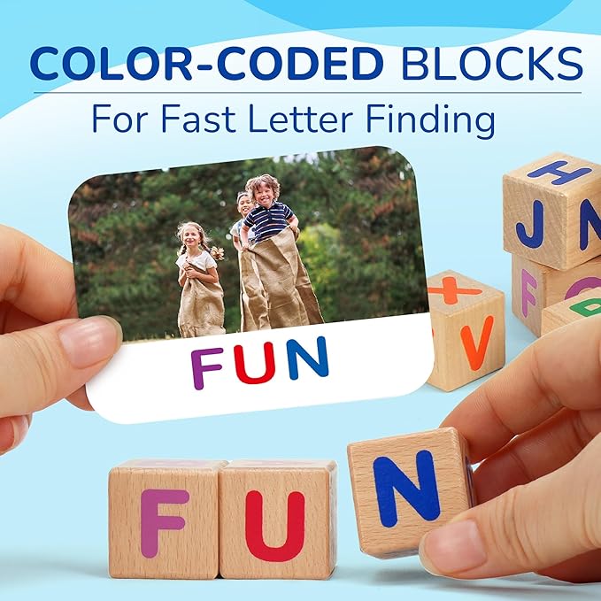 BenBen Spelling Games with Flash Cards, Montessori Toys for 3 4 5 6 Years Old Kids, Wooden Matching Letters Games, CVC Word Educational Learning Toys, Gift for Preschool Kindergarten