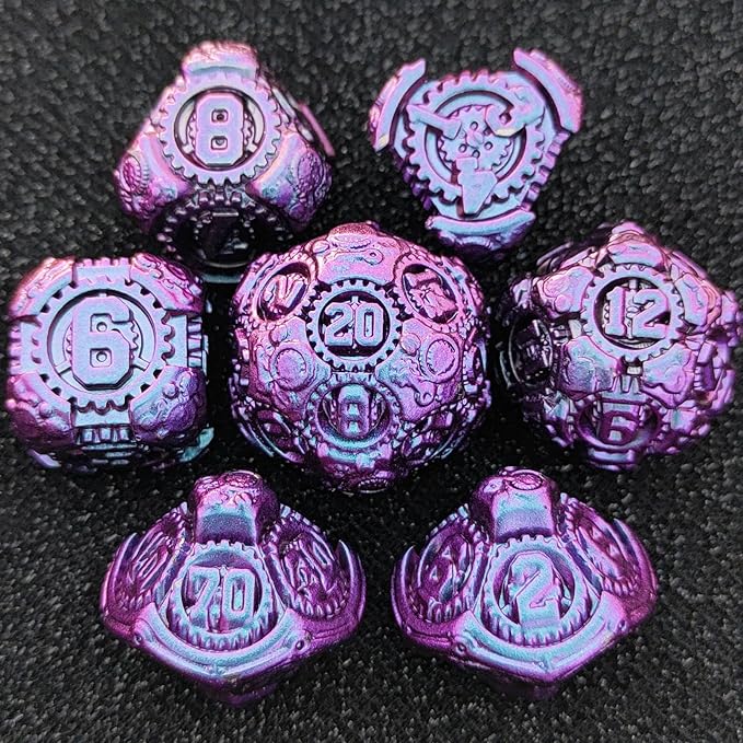 Geakeeper Construct D&D Dice, Metal DND Dice Set, 7Pcs Polyhedral Dragon Metallic D&D Dice with Gift Case for Dungeons and Dragon Game, RPG Role Playing Table Game Gifts (Gradient Purple)