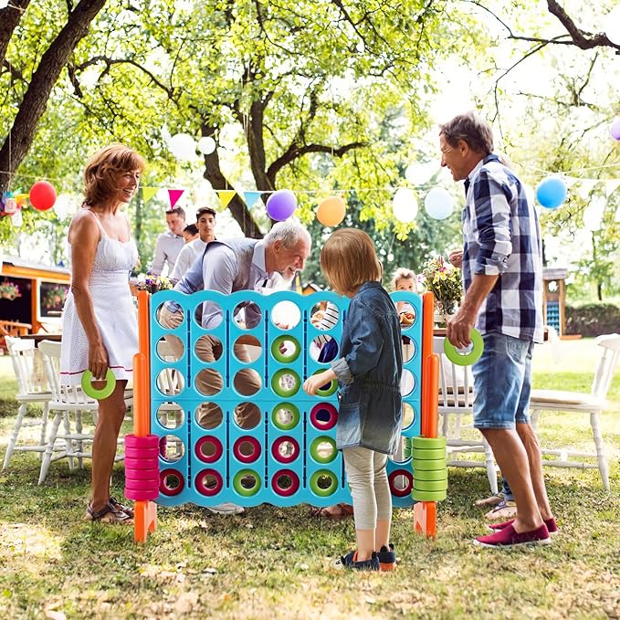 Costzon Giant 4-in-A-Row, Jumbo 4-to-Score Giant Game Set for Kids & Adults, Indoor Outdoor Yard Connect Game, 3.5FT Tall with 42 Jumbo Rings & Quick-Release Slider, Perfect for Family & Party Games