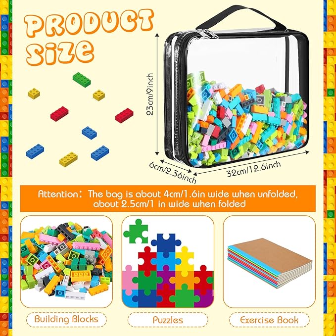 Sanwuta 6 Packs Toy Storage Bags, PVC Organizing Case Bags with Zipper, Waterproof Toy Container for Board Games, Building Blocks, Puzzles, Small Toys and Kids Books(Large,Clear)