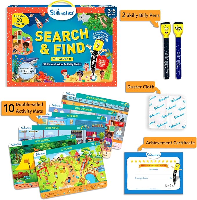 Skillmatics Search and Find Megapack Educational Game - Reusable Preschool Learning Activities, Perfect for Toddlers & Kids Who Love Toys, Art & Crafts, Builds Vocabulary, Gifts for Ages 3, 4, 5, 6