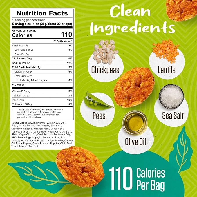 PeaKaPop Veggie Chips – Plant-Based, Healthy Veggie Crisps with Pea, Lentil & Chickpea Protein – Vegan, Gluten-Free, Popped Chips – Snack Size for Kids & Adults – 1 oz Bags (15-Pack) – BBQ