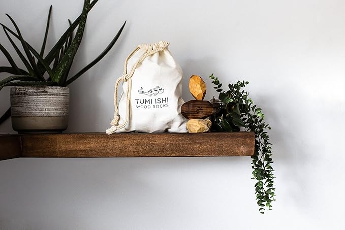 22 Piece Natural Wooden Balancing Block Set - Sensory Educational Natural Wood Toy Stacking Game - Mixed Wood Species - USA Made - Jojoba Oil and Beeswax Finish - Wood Stone Building Blocks