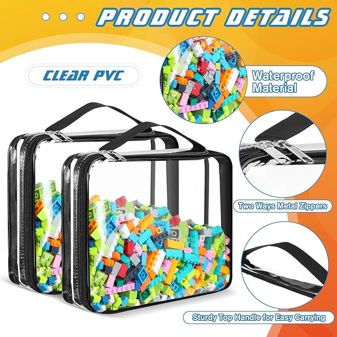 Sanwuta 12 Pcs Extra Large Toy Storage Bags 12.6 x 9 x 2.36 Inch Waterproof Toy Bags with Zipper Clear PVC Puzzles Organizing Container for Books Board Games Building Blocks Toiletry(Black)