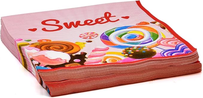Gift Boutique 122 Pcs Candyland Party Supplies Set Paper Plates Cups Napkins for Colorful Sweet Candies Shoppe Lollipops Birthday Disposable Dinnerware Serves 24
