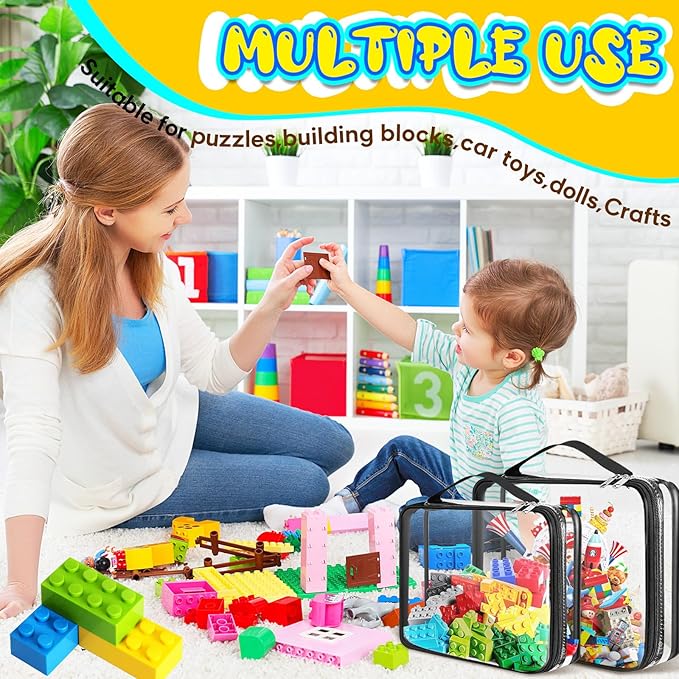AOBOPLE 6 Packs Toy Storage Bags with Zipper,2 Size Clear Toy Organizer Bags,Waterproof Lego Organizers and Storage,Toy Bags for Board Games,Building Blocks,Puzzles,Kids Books