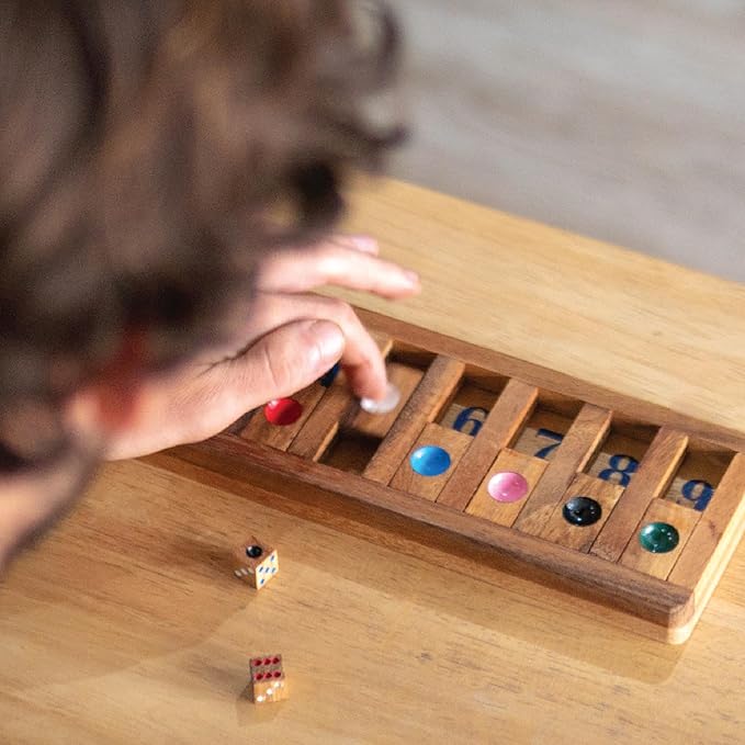 BSIRI Shut The Box Board Games with Math Kids Player Wooden Box of Brain Teaser Puzzles for Family Educational and Get Fun on Game to Teach Kids to Count on Math