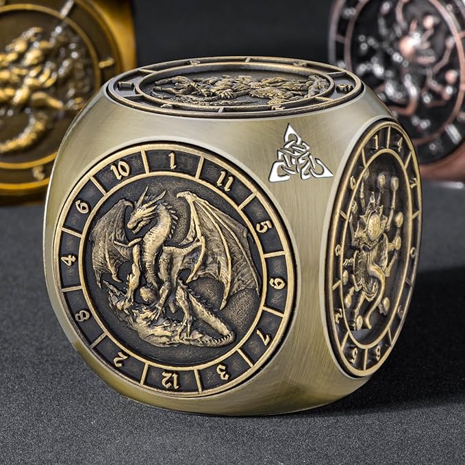 7 in 1 Spinner DND Dice Set D&D, Metal D and D Dice with Gift Box, Dungeons Dragons Role Playing Dice, Bronze