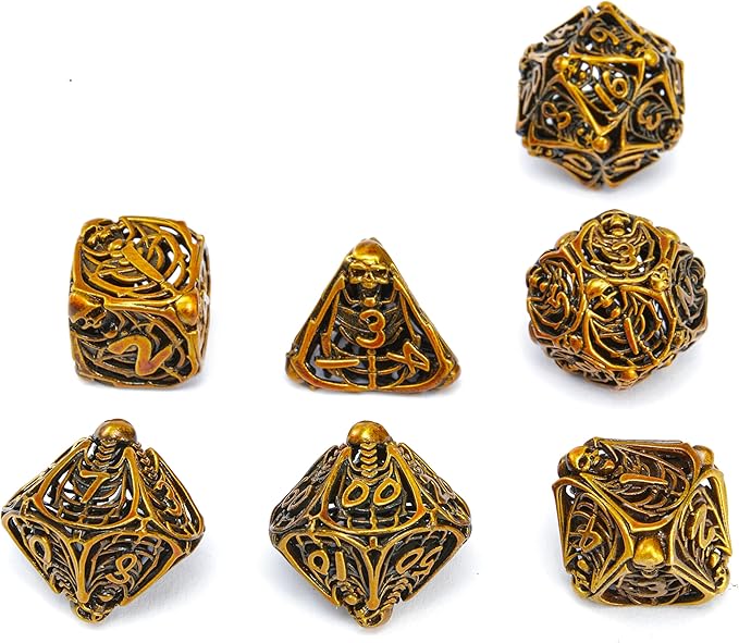 Metal Skull Dice Set Hollow Multi-Sided Dungeons & Dragons Dice 7CPS Role-Playing Dice Set with Flannel Bag Suitable for D&D Board Game Cards(Kugin)