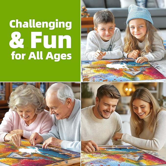 500 Piece Puzzles for Adults Autumn Lakeside House Jigsaw Puzzles for Adults Fall Village Landscape Jigsaw Puzzles 500 Pieces Challenging Family Puzzle for Women Men Seniors Size is (21"x15")