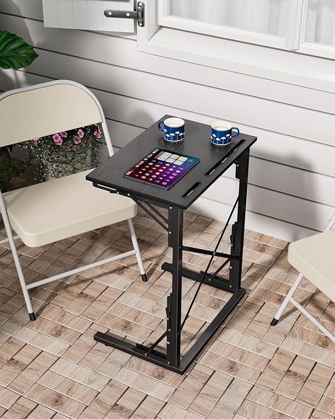 21''Wx28''H Folding TV Tray Set of 2, Small Foldable C-Shaped Tray Table for Eating with Tablet and Phone Slots, Slide Under Couch Side Table for Recliner, Living Room, Bedroom, Black