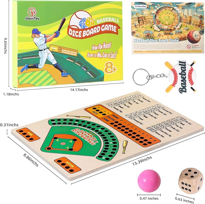 Baseball Board Game, Wooden Baseball Dice Game with Marbles, Baseball Travel Game and Indoor Table Game for Camping Family Gatherings, Baseball Gift for Teens Adults (Colourful Style)