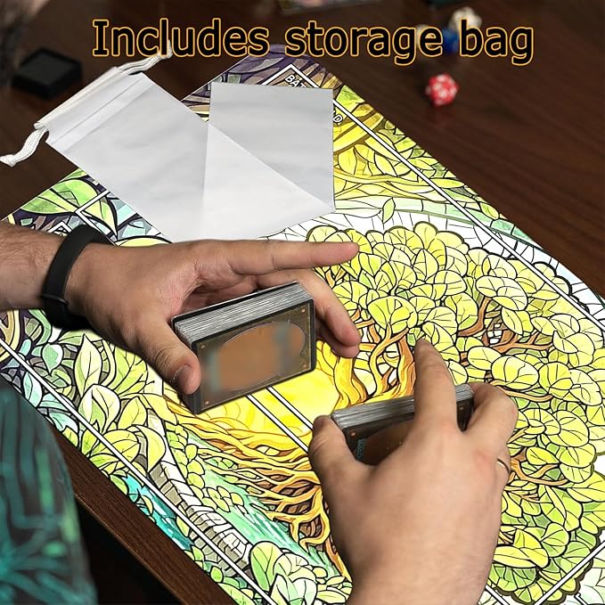 MTG Playmat- Stitched Edges Forest TCG Playmat-Non-Slip Landscape Play Mat Smooth Surface Rubber Base Board Game Mousepad 24x14 inches for Trading Card Game Playing with Storage Bags