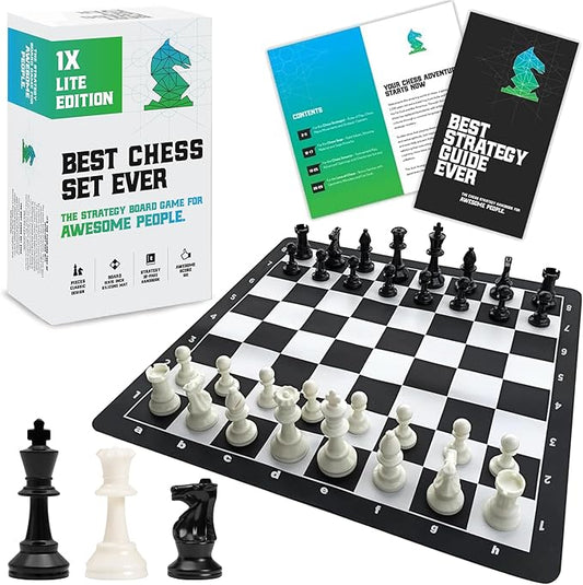 Best Chess Set Ever Portable Chess Set 1X Single Weighted Staunton Pieces with 15 in Foldable Silicone Chess Board, Lite Edition for Kids & Adults, Travel Chess Set for Begginers and Pros