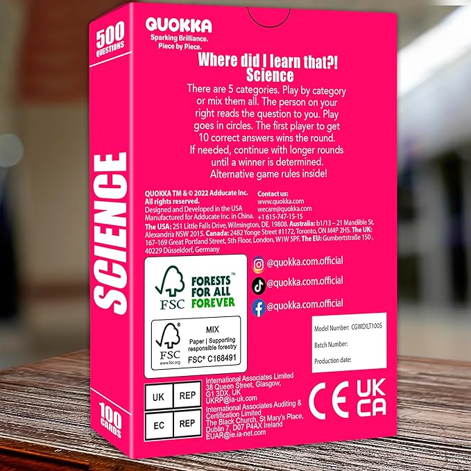 QUOKKA Trivia Card Game with 500 Questions in Science – Trivia Games for Adults, Teens, and Families – Trivia Cards with Answers – Great Board Games Trivia for Family Party and Game Night