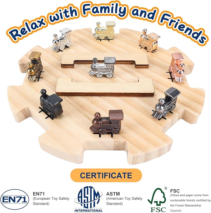 Mexican Train Dominoes Accessories - 1 Wooden Mexican Train Hub, 9 Colorful Metal Mexican Train Markers, 2 * 50-Sheet Mexican Train Score Pads for Mexican Dominoes Train Game Set