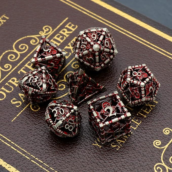 DND Dice, Dungeons and Dragons Dice Metal Polyhedral Dice Set Role Playing D&D Dice HNCCESG Hollow Grim Reaper Dice Gaming D and D Dice for Table Game RPG Pathfinder Warhammer Shadowrun (Blood)