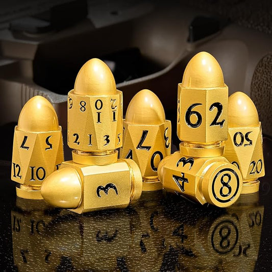 Bullet Dice Set,DND Dice for Dungeons and Dragons,Metal Dice Polyhedral D&D Dice for Warhammer 40K (Pearl Gold BlackNumber)