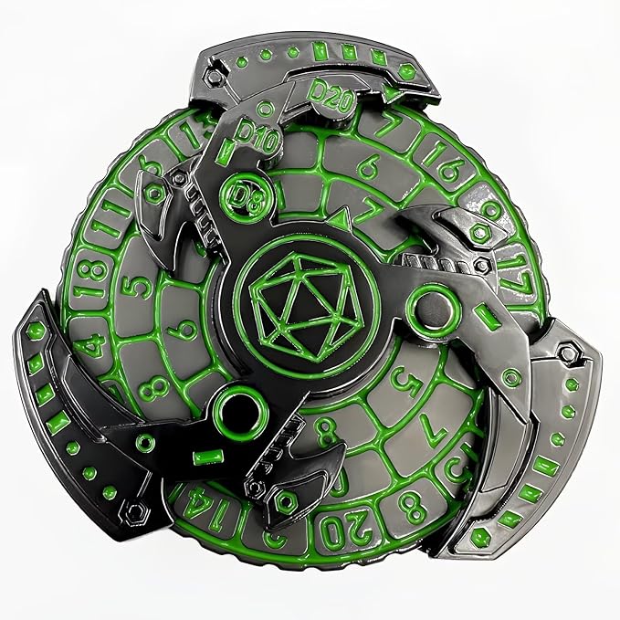 D&D Themed Fidget Spinner, dice Spinner, D4,D6, D8, D10, D12,D20,D% 7-in-1 Metal dice, Perfect for D&D Dungeons and Dragons, RPG and Pathfinder Role Playing Games (Green-Silver-Black)