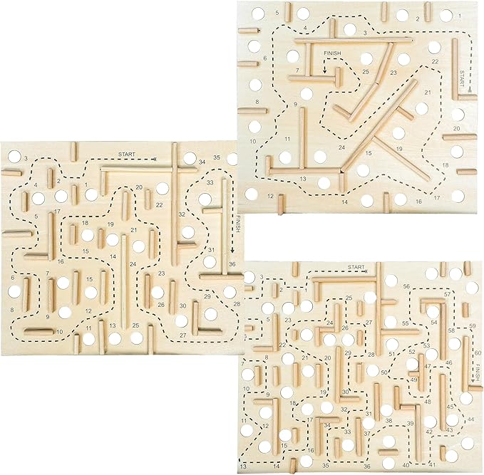 Sterling Games Wooden Labyrinth with 3 Swappable Boards – Classic Maze Game with 60, 36, and 25 Waypoints – Wooden Tilt Puzzle with Knob Control and 3 Steel Marbles for Kids Age 6+
