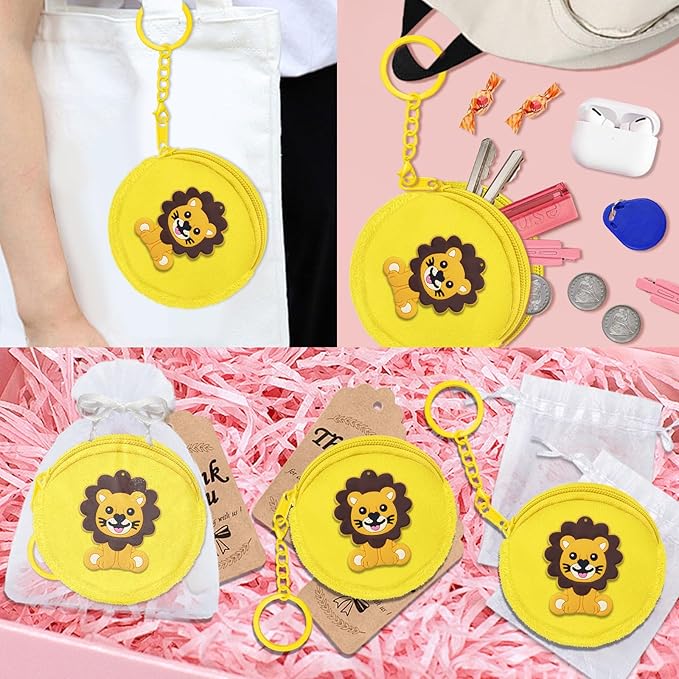 15 Pack Lion Mini Coin Purse with Keyrings for Lion Themed Goodie Bag Stuffer, Present for Lion Jungle Safari Animals Wild ONE Baby Shower Party Supplies,Yellow