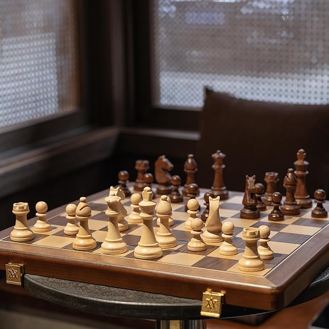 A&A 15" Magnetic Wooden Chess Set, Handmade 3" King Height Knight Staunton Chess Pieces with 2 Extra Queen, Folding Portable Travel Game Set