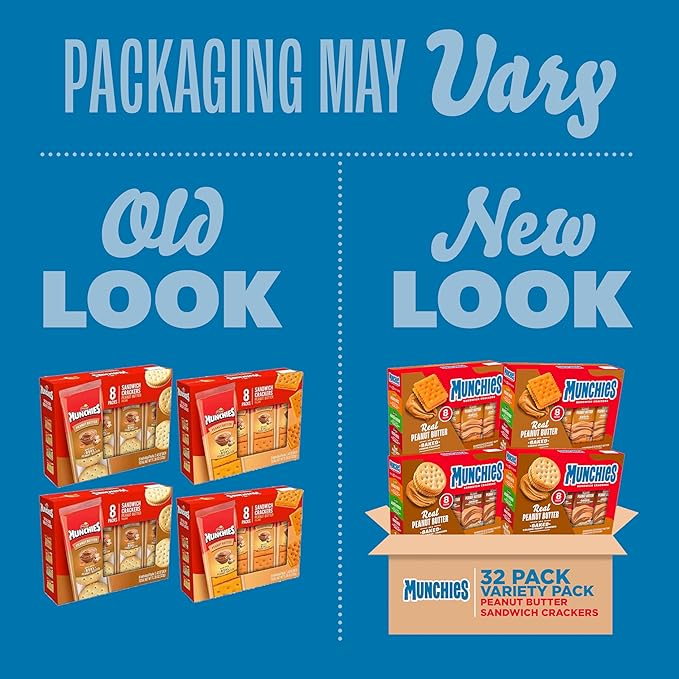Munchies Sandwich Crackers, Assorted Peanut Butter Variety Pack (Pack of 4, 32 count)