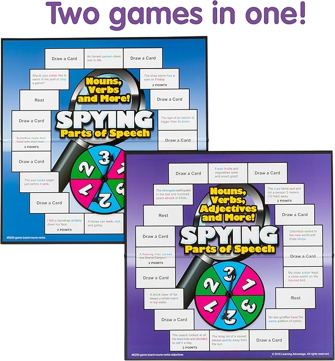 LEARNING ADVANTAGE Spying Parts of Speech - Board Games for Kids - Word Games - In-Home Learning - Sentence Building