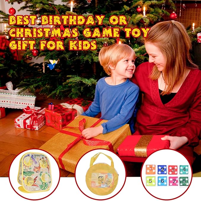 Bean Bag Toss Game - Double Sided Kids & Adults Cornhole Board, 8 Colorful Beanbags, Collapsible Indoor Outdoor Games for Family Fun