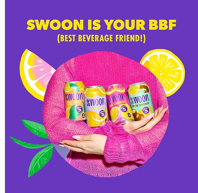 Swoon Ginger Lemonade - Sugar Free Lemonade, Low Carb, Keto & Paleo-Friendly, Gluten-Free - Zero Sugar Drinks Made with 100% Lemon Juice Concentrate & Sweetened by Monk Fruit, 12 Fl oz (Pack of 12)