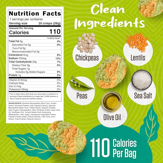 PeaKaPop Veggie Chips – Plant-Based, Healthy Veggie Crisps with Pea, Lentil & Chickpea Protein – Vegan, Gluten-Free, Popped Chips – Snack Size for Kids & Adults – 1 oz Bags (15-Pack) – Tomato & Italian Herbs