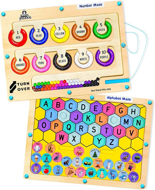 2 in 1 Double Side Magnetic Color and Number Maze, Montessori Alphabet Maze Board Toddlers toys for 3+ years old, Magnet Puzzle Learning Counting Color Matching Toy Gifts for kids Girls Boys