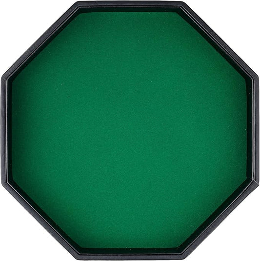 Dice Rolling Tray, Green Felt Lined PU Leather Octagon Dice Tray for Dungeon Crawler Games