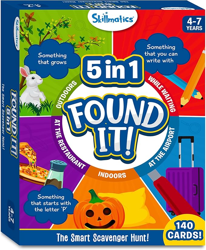 Skillmatics Scavenger Hunt Card Game - Found It 5 in 1 Megapack, Fun Family Game, 140 Cards, Search and Find, Learning & Travel Toy, Gifts for Kids, Boys, Girls, Ages 4, 5, 6, 7