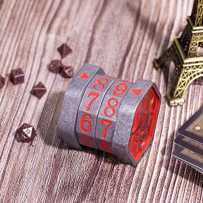 MTG Life Counter Wheel Metal Life Counter MTG Tracker, Mini Dice Set, Gift Box Packaging for Cards, MTGs Compatible Board Games, DND Game Accessories (Nickel_Red)