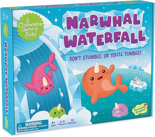 Peaceable Kingdom Narwhal Waterfall Cooperative Game – Fun Games for Kids Ages 6 and Up - Fast-Paced Kid Board Games – Includes Moving Gameboard for Extra Excitement