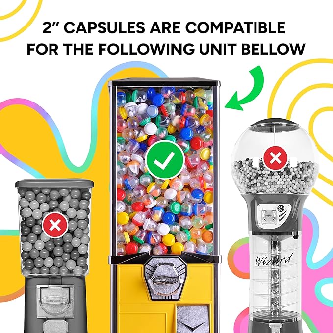 Entervending Empty Clear-Colored Round Capsules 2 inch 25 pcs Bulk 7 Colors Capsule for Toy Gumball Machines Plastic Containers Surprise for Kids Party