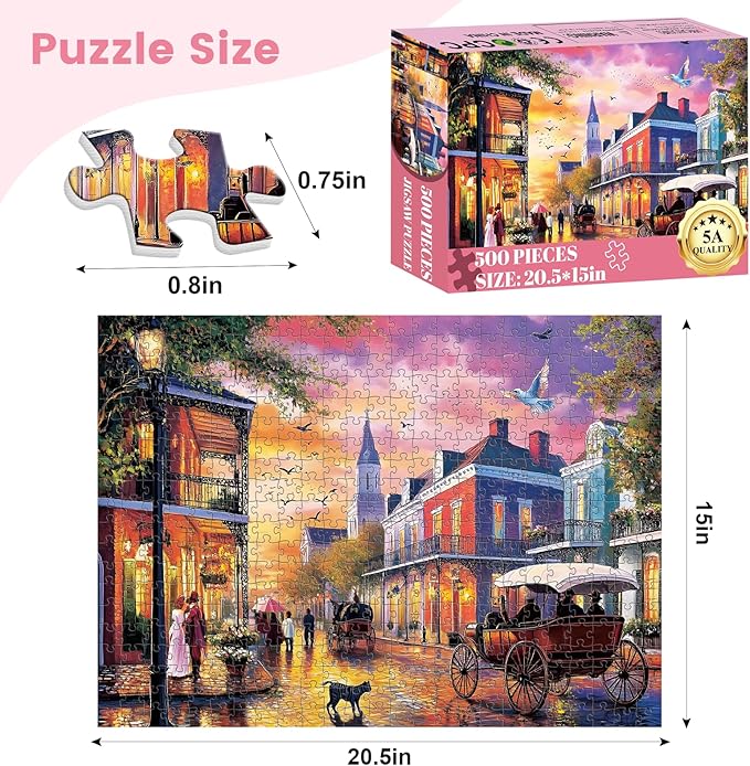 500 Pieces Carriage Puzzles for Adults, Evening Street Puzzle for Adults Children Seniors, Retro Style Puzzle 500 Pieces, Gift for Birthday, Home Decor, Fun for Family Entertainment(20.5 * 15 in)