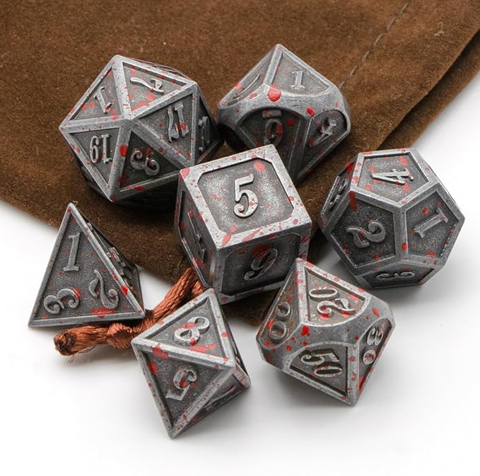 D&D Dice,DND Dice Set for Dungeons and Dragons,D20 Metal Dice for Gaming Dice Set or RPG Role Playing MTG Tabletop Board Games(SilverBlood)