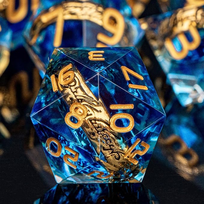 Magic Golden Ring DND Dice Set Sharp Edge Red Resin Dice with Box, for use with RPG D&D Tabletop Games Lord D and D Polyhedral Dice Set