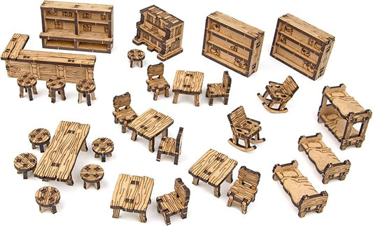 TowerRex Tavern Furniture D&D Terrain, Tabletop Battle Mat, DND Accessories, Scatter Furniture for Dungeons & Dragons, Pathfinder, Warhammer, Wargaming Terrain for 25mm 32mm 28mm Miniatures