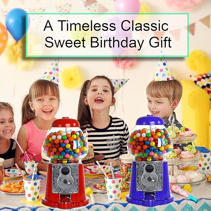 Gumball Machine for Kids 12" - Heavy Duty Metal with Glass - Christmas Antique Style Bubble Gum Machine - Kids Coin Operated Toy Bank for USA Coins - Candy Dispenser - Playo (Blue)