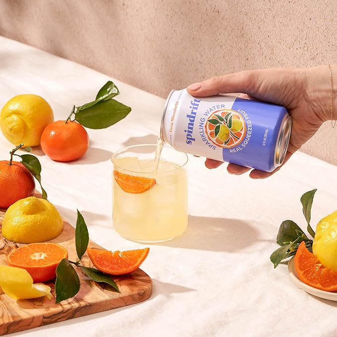 Spindrift Sparkling Water, Yuzu Mandarin Flavored, Made with Real Squeezed Fruit, 12 Fl OZ Cans, Pack of 24 (Only 6 Calories per Can)