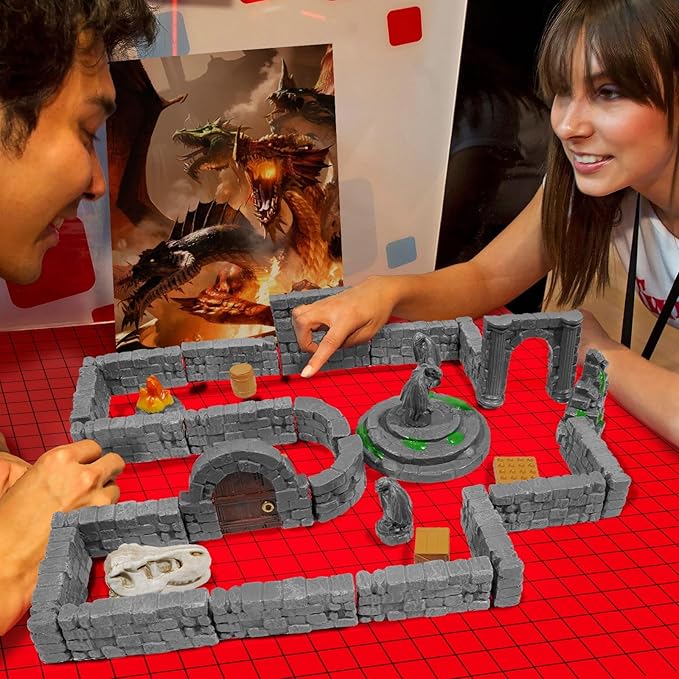 Warmtree 60 Pcs Modular Dungeon Walls,28mm Miniature Terrain Building Accessories for Tabletop Scene Diorama Supplies Battle Grid Mat Accessory