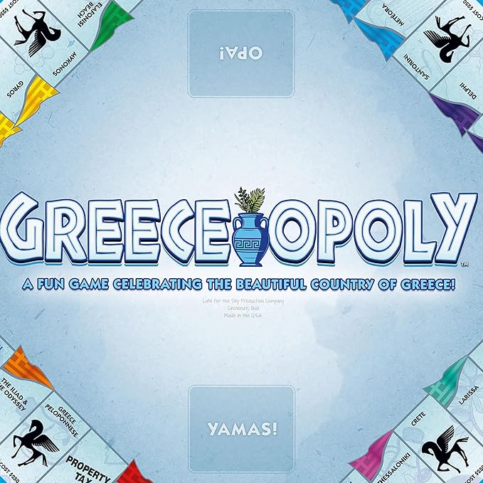 Late For The Sky: Greece-Opoly - Country Themed Family Board Game, Opoly-Style Game Night, Traditional Play Or One Hour Version, Ages 8+, 2-6 Players