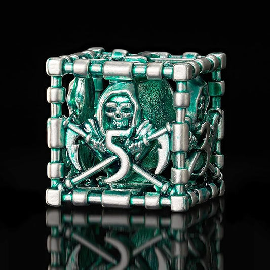 DND Hollow Polyhedral Dice Set, Metal Green White Grim Reaper of 7 Piece Role Playing Dice, for Dungeons and Dragon Dice or RPG MTG Table Game(Green and White)