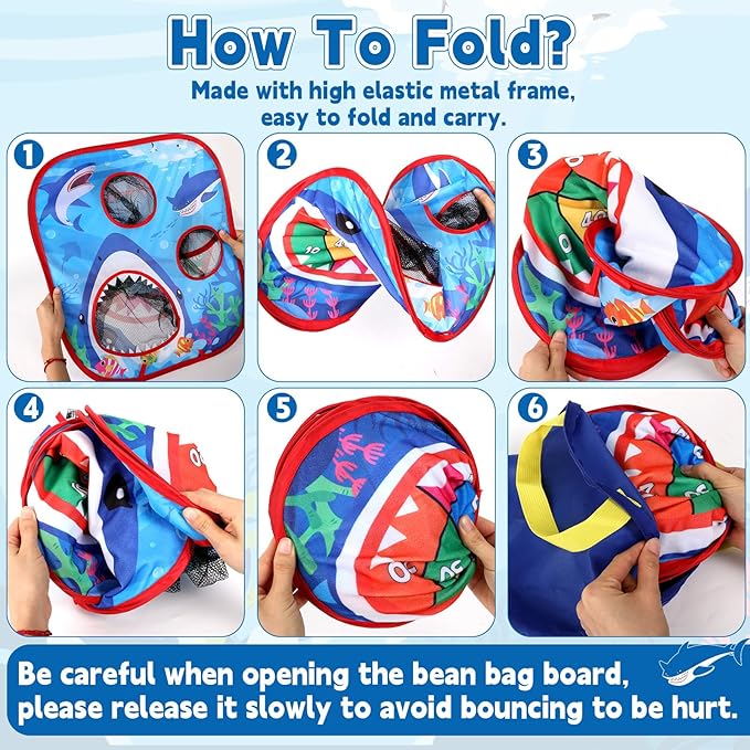 31PCS 4 in 1 Shark Bean Bag Toss Game for Kid Outdoor Ocean Toss Game with Shark Dorsal fin Foldable Cornhole for Party Supplies Board Toy for Toddler Tic Tac Toe Target Christmas