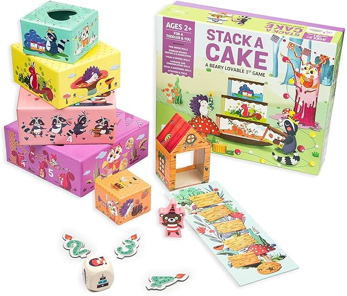 Chalk and Chuckles Stack a Cake First Game for 3-6 Years. Stacking Board Game for Preschool Kids, Social Emotional Skills Development (Ages 2+), Educational Gifts for Toddlers