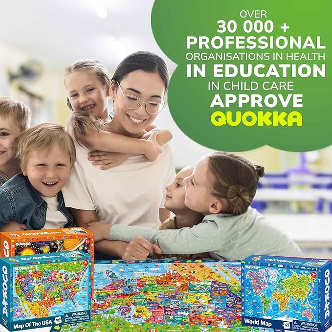 QUOKKA Puzzles for Kids Ages 4-6 - 3 Set 100 Piece Puzzles for Toddlers 3-5 - Learning Map of The United States World Space Puzzle - Educational Games for Kids 6-8 - Toys for 3 Year Old Boys and Girls